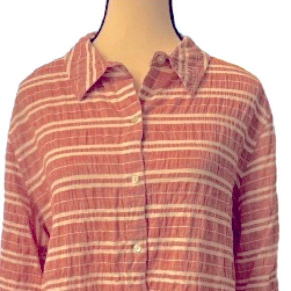 Jones New York Linen Blend Striped Button Down Shirt L | Coastal Boho Classic - Picture 3 of 6